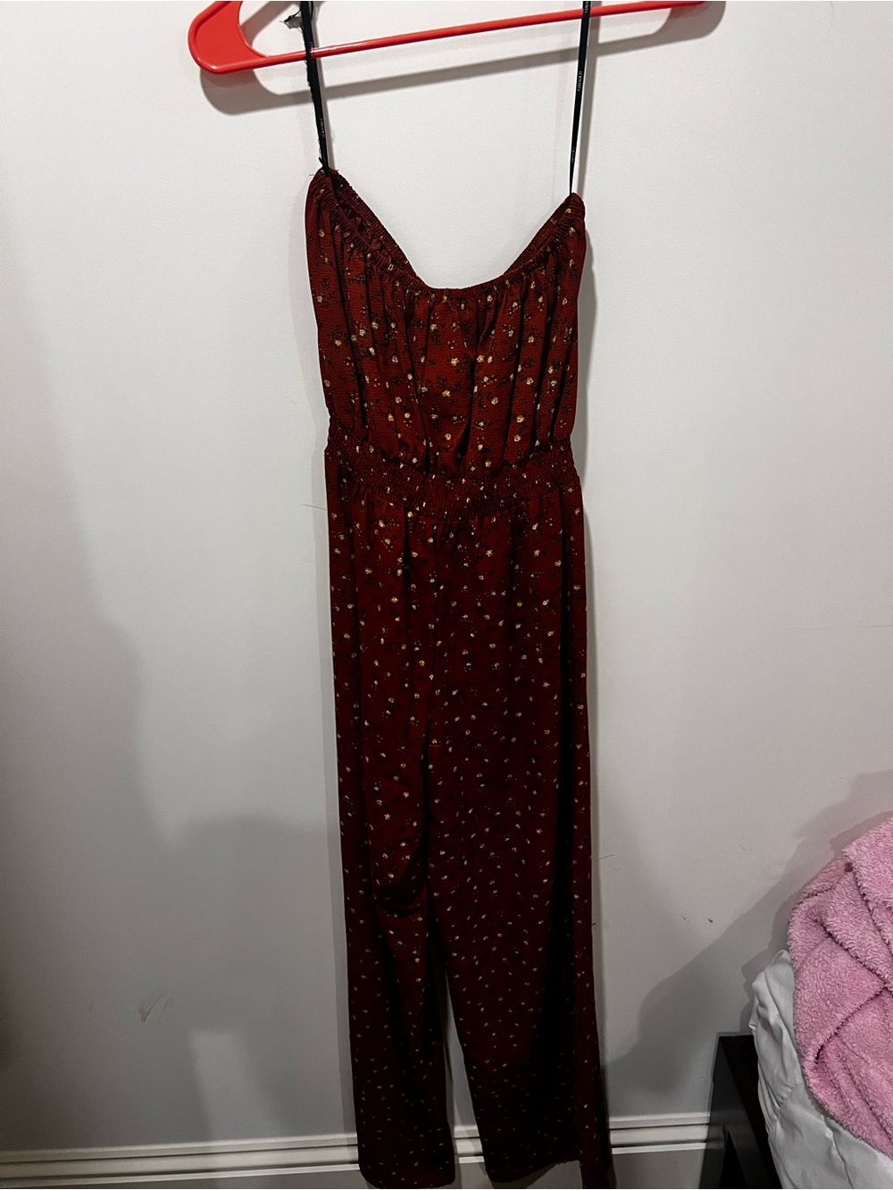 Women's Burgundy Floral Jumpsuit - Sleeveless Wide Leg